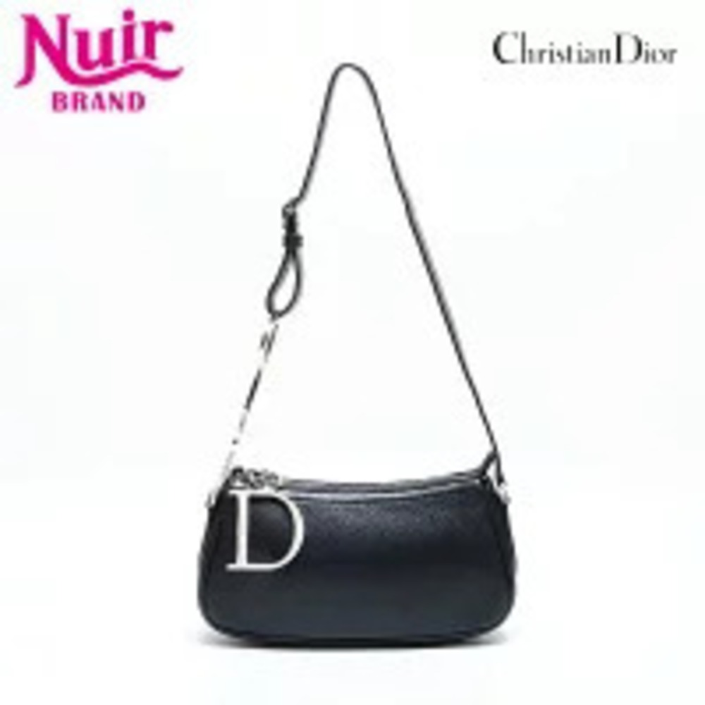 Christian Dior Leather One Shoulder Hobo Logo Shoulder Bag Black